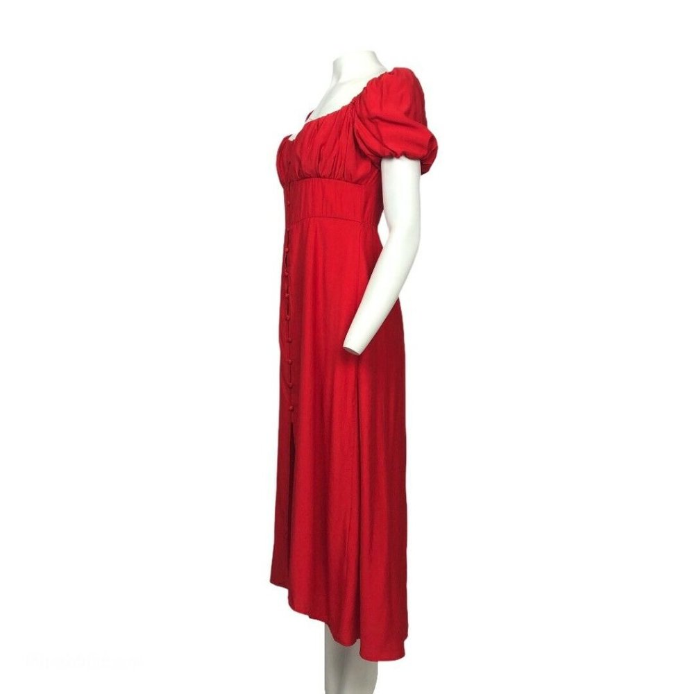 ZARA RED MIDI DRESS with BUTTONS SHORT PUFF SLEEVE - Picture 6 of 12